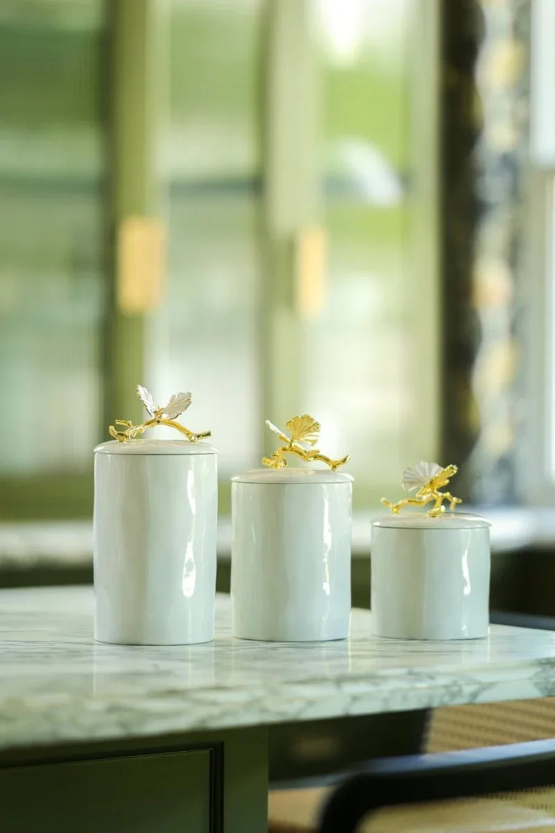 Michael Aram Butterfly Ginkgo Gold Porcelain Canister