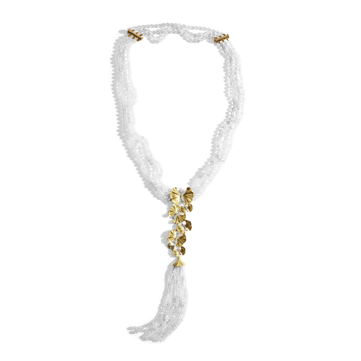Michael Aram Butterfly Ginkgo Tassel Necklace with Moonstone and Diamonds