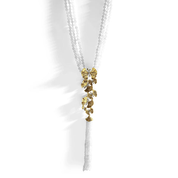 Michael Aram Butterfly Ginkgo Tassel Necklace with Moonstone and Diamonds