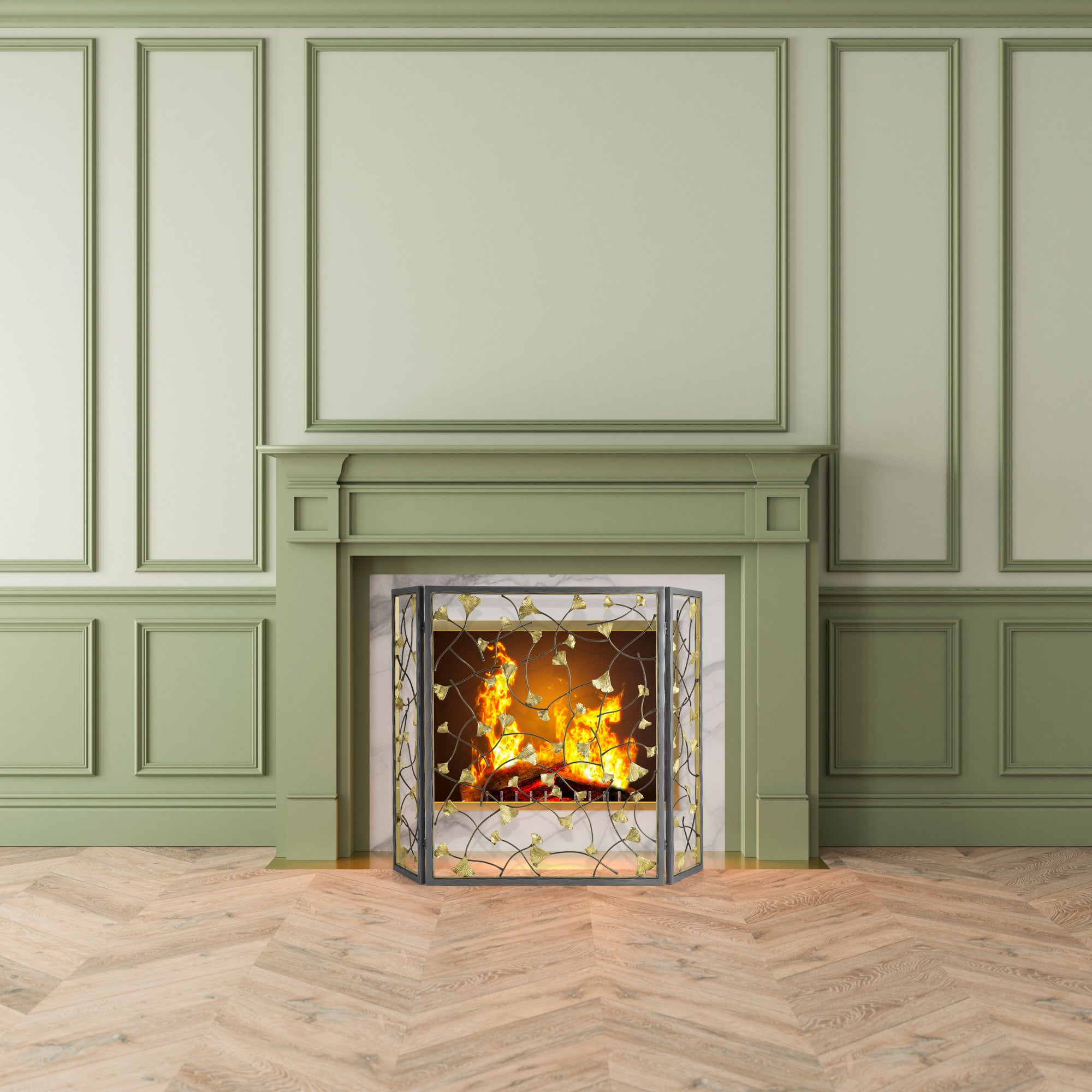 Michael Aram Golden Ginkgo Decorative Fireplace Screen