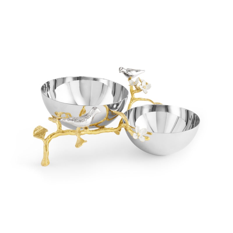 Lovebirds Silver &amp; Gold Double Dish