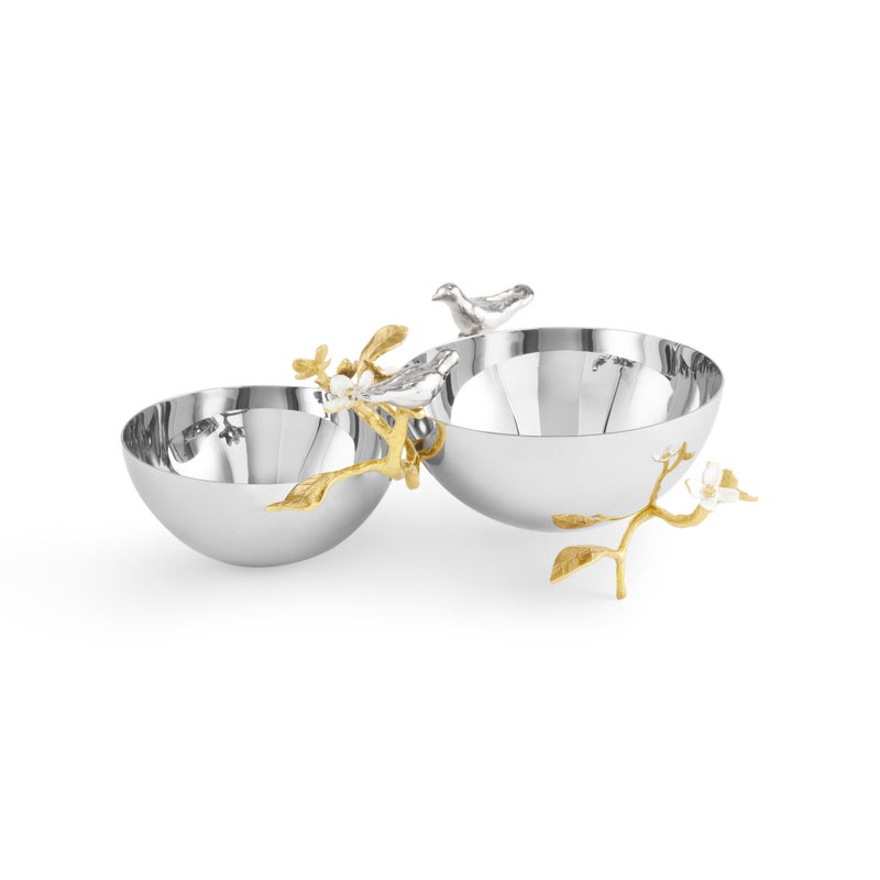 Lovebirds Silver &amp; Gold Double Dish