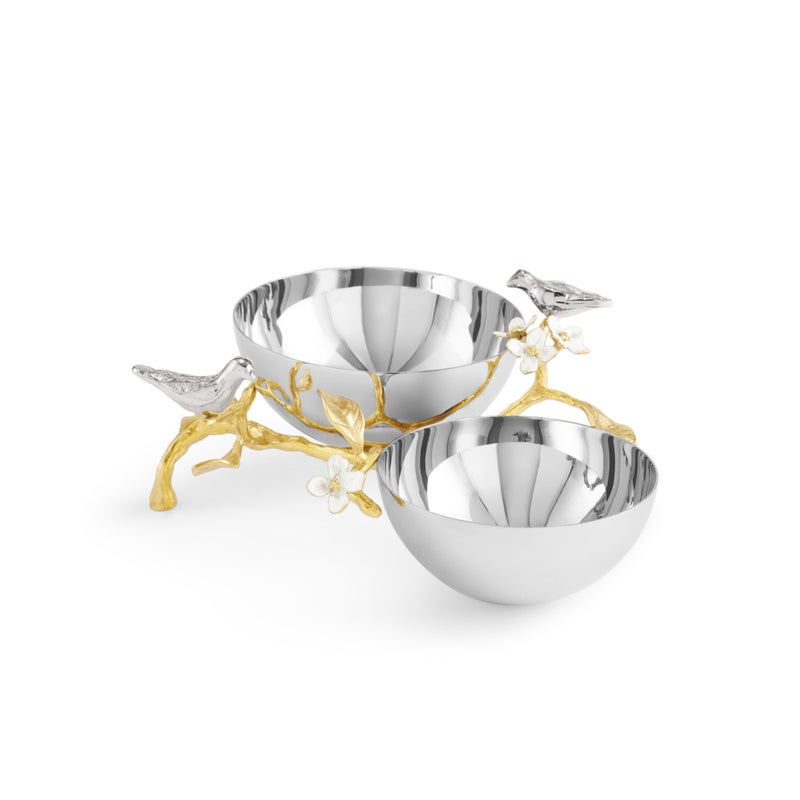 Lovebirds Silver &amp; Gold Double Dish