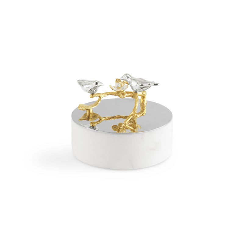 Lovebirds Silver &amp; Gold Trinket Box