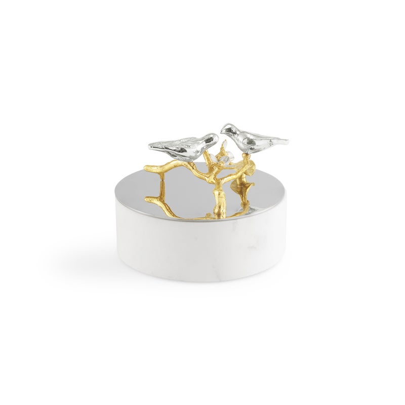Lovebirds Silver &amp; Gold Trinket Box