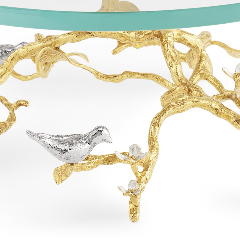 Lovebirds Silver &amp; Gold Glass Cakestand