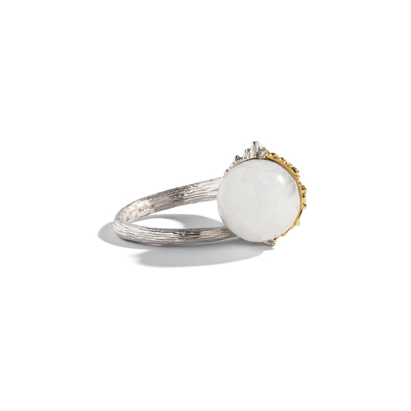 Butterfly Ginkgo Ring with Moonstone and Diamonds - Bypass