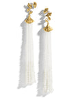 Butterfly Ginkgo Tassel Earrings with Moonstone and Diamonds