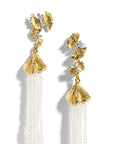 Butterfly Ginkgo Tassel Earrings with Moonstone and Diamonds