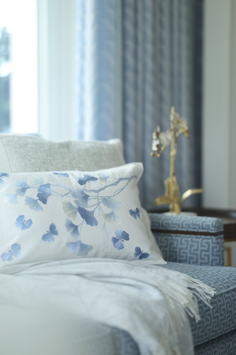 Michael Aram Butterfly Ginkgo Ombre Embroidered Dec Pillow Sky and Crème