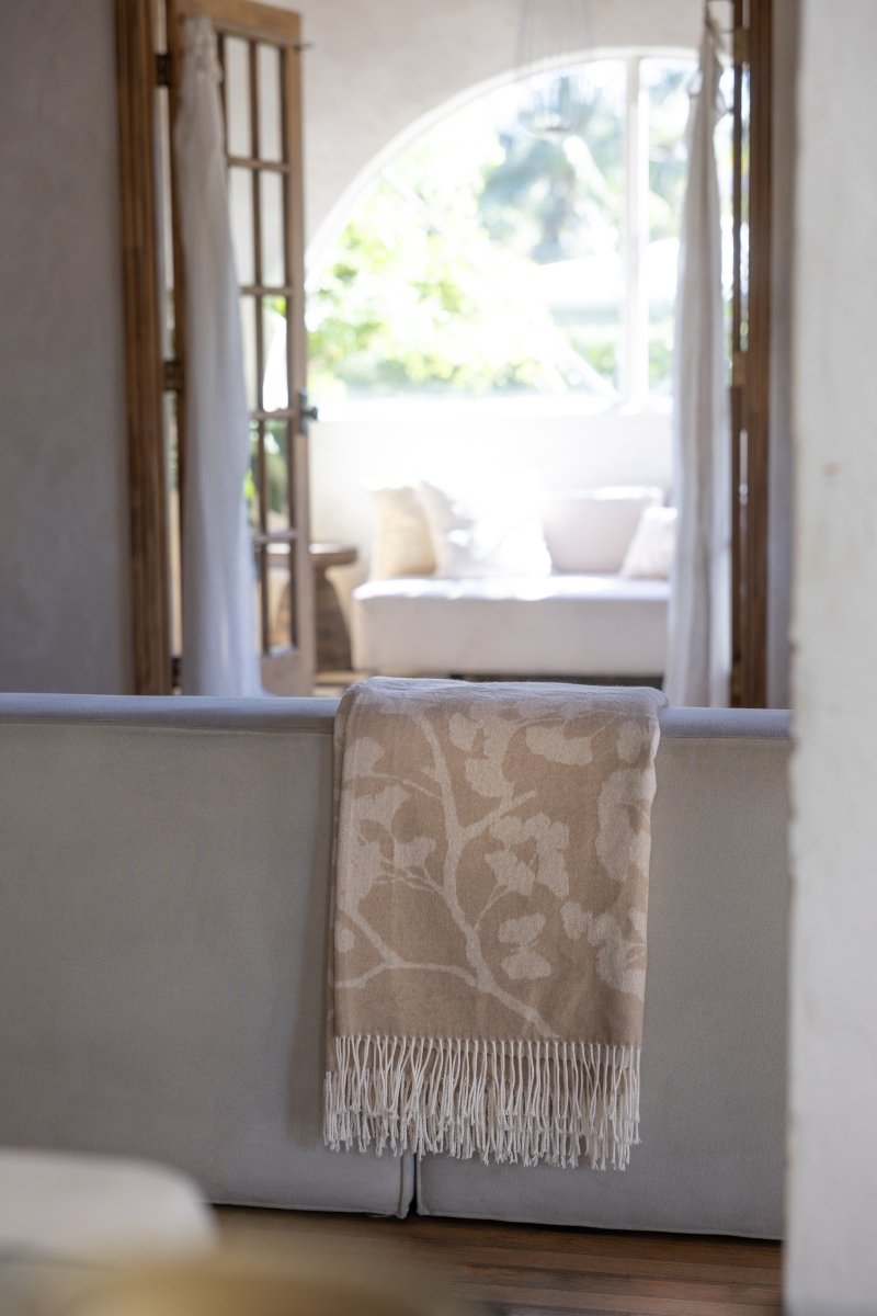 Michael Aram Butterfly Ginkgo Throw Stone and White