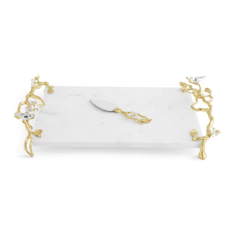 Michael Aram Lovebirds Silver & Gold Chesseboard w Knife