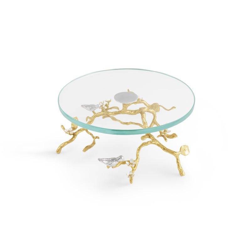 Michael Aram Lovebirds Silver & Gold Glass Cakestand