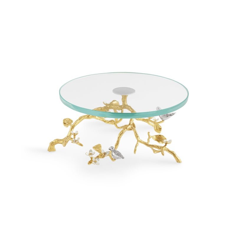 Michael Aram Lovebirds Silver & Gold Glass Cakestand
