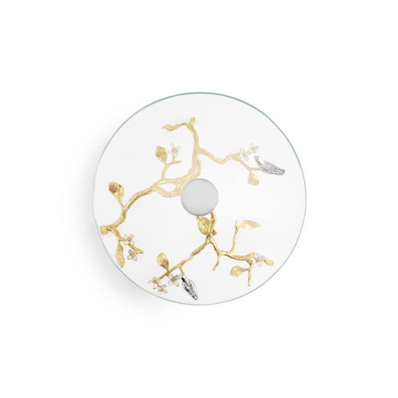 Michael Aram Lovebirds Silver & Gold Glass Cakestand
