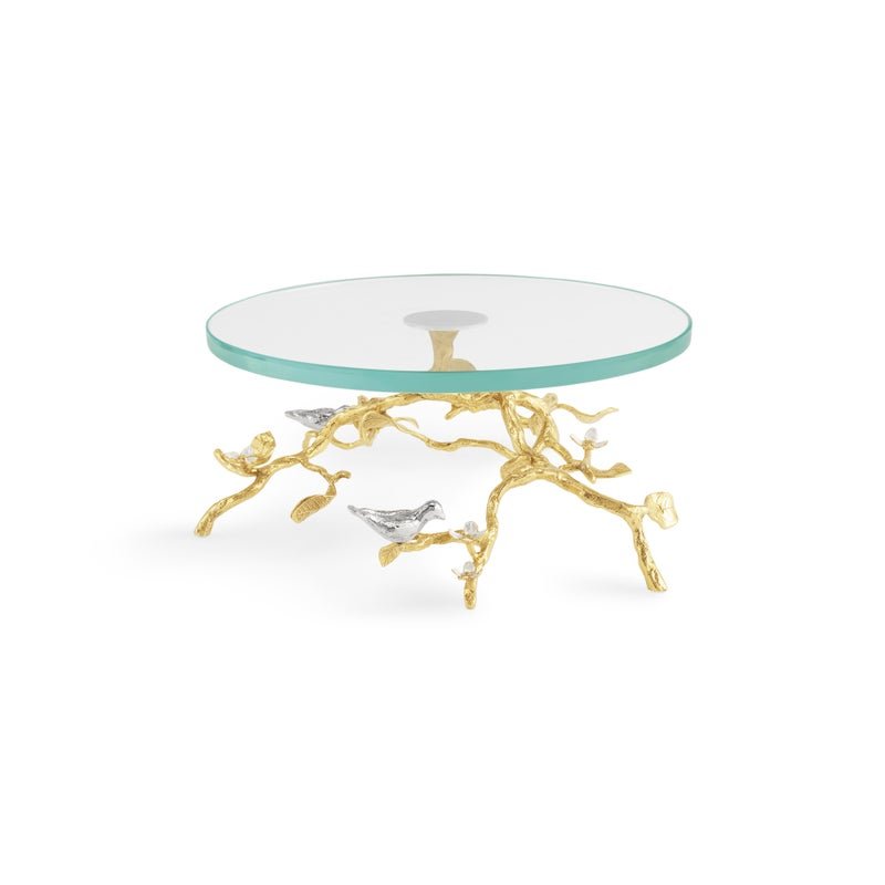 Michael Aram Lovebirds Silver & Gold Glass Cakestand