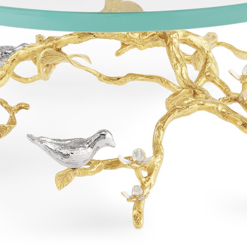Michael Aram Lovebirds Silver & Gold Glass Cakestand
