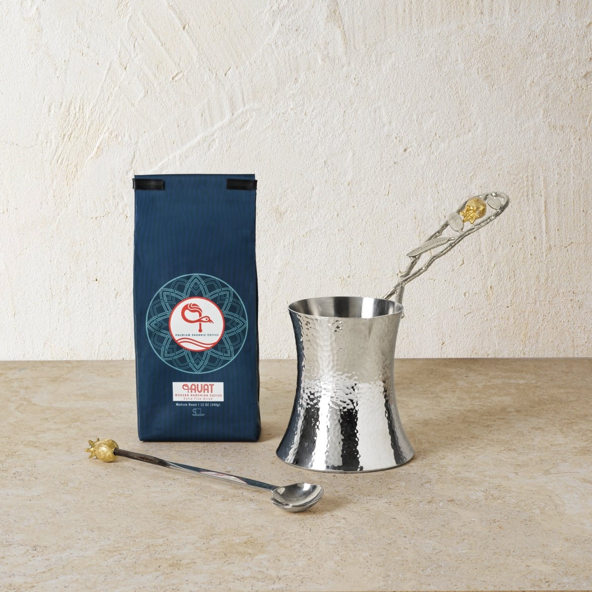 Michael Aram Pomegranate Silver & Gold Coffee Pot x Kavat Coffee Gift Set