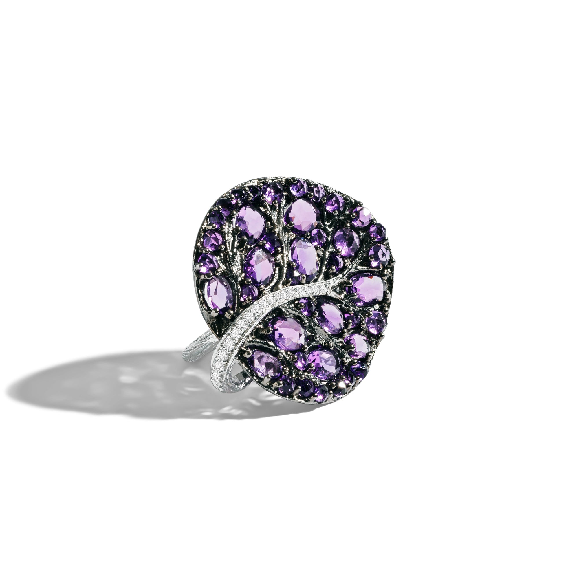 Michael Aram Botanical Leaf 31mm Ring with Amethyst and Diamonds