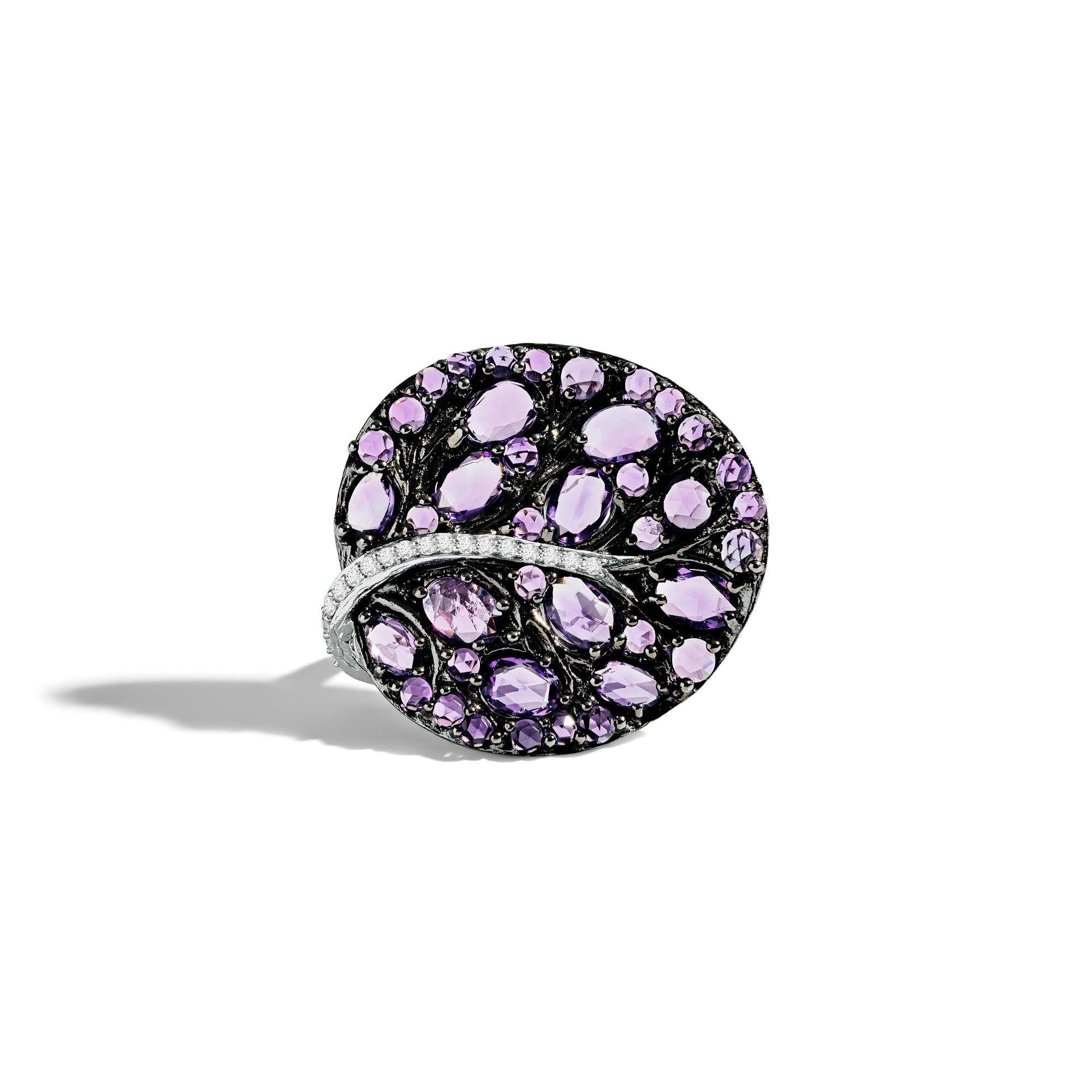 Michael Aram Botanical Leaf 31mm Ring with Amethyst and Diamonds