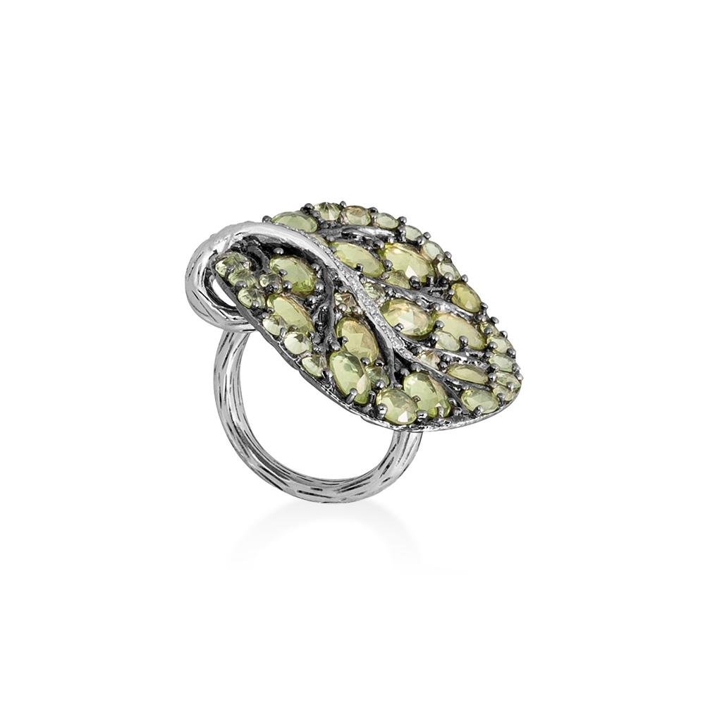 Michael Aram Botanical Leaf 31mm Ring with Peridot and Diamonds