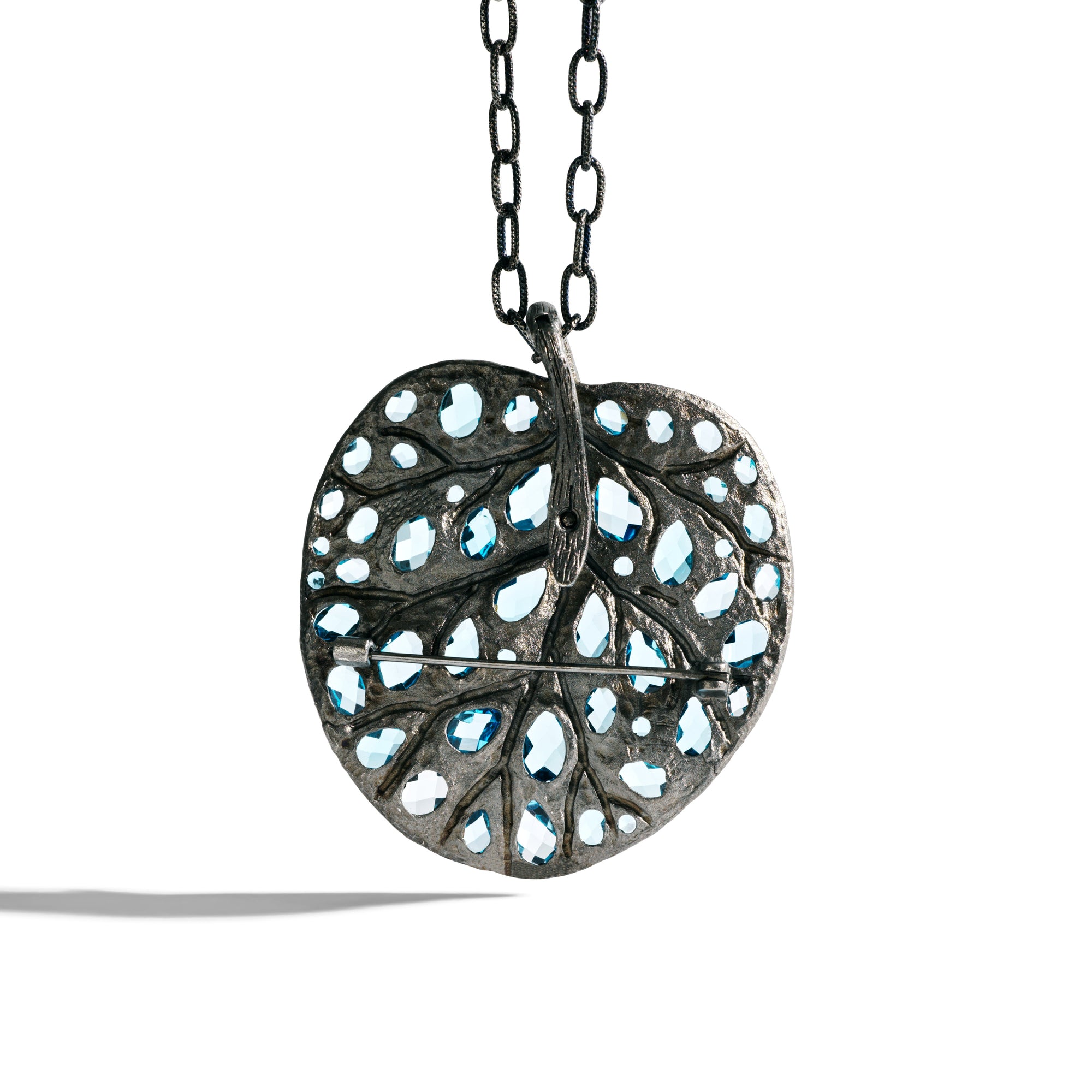 Michael Aram Botanical Leaf 53mm Necklace with Blue Topaz and Diamonds