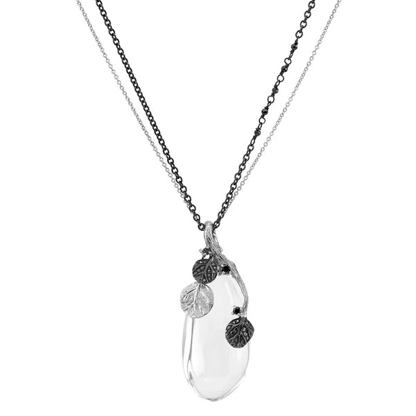 Michael Aram Botanical Leaf Pendant Necklace with Crystal, Diamonds and Spinel