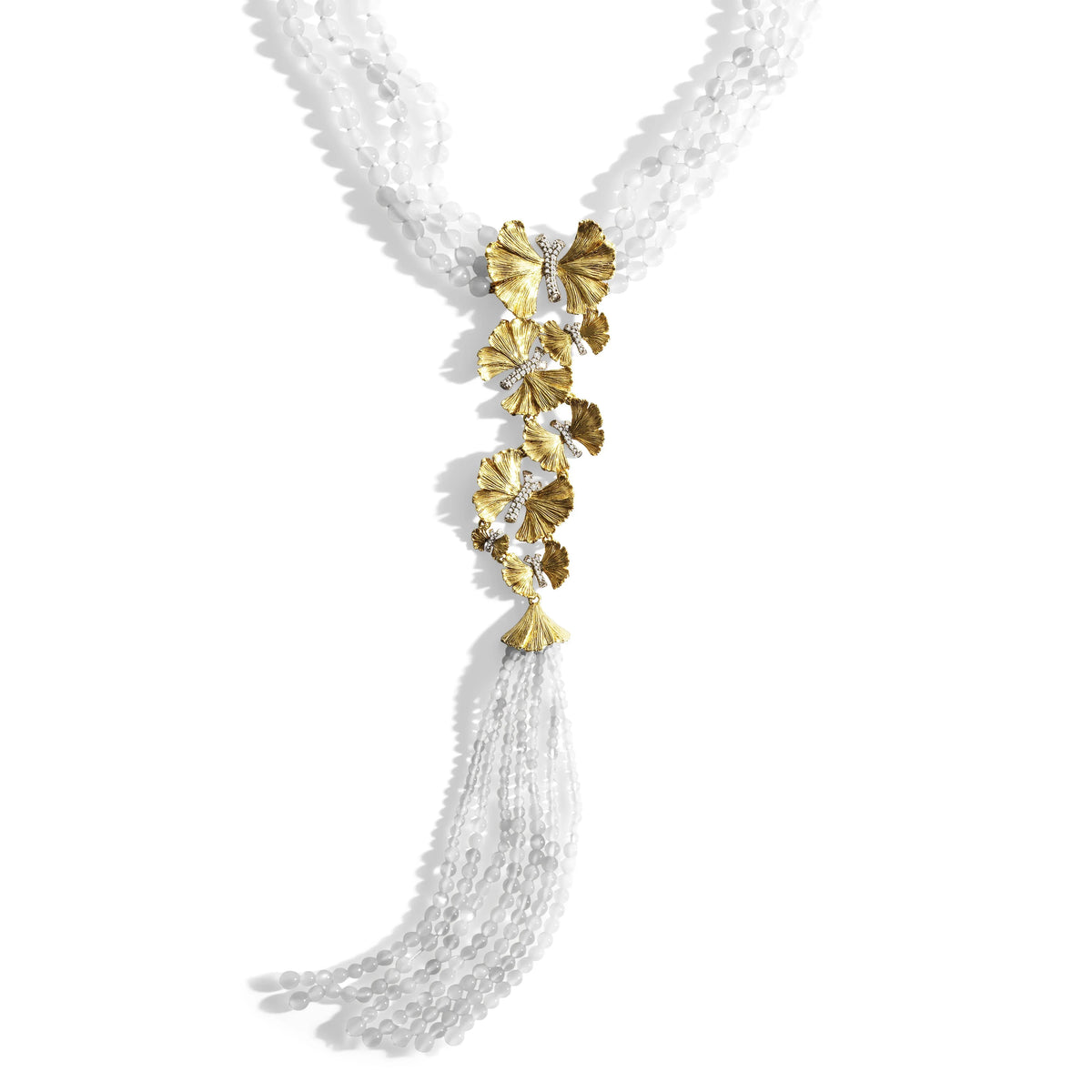 Michael Aram Butterfly Ginkgo Tassel Necklace with Moonstone and Diamonds