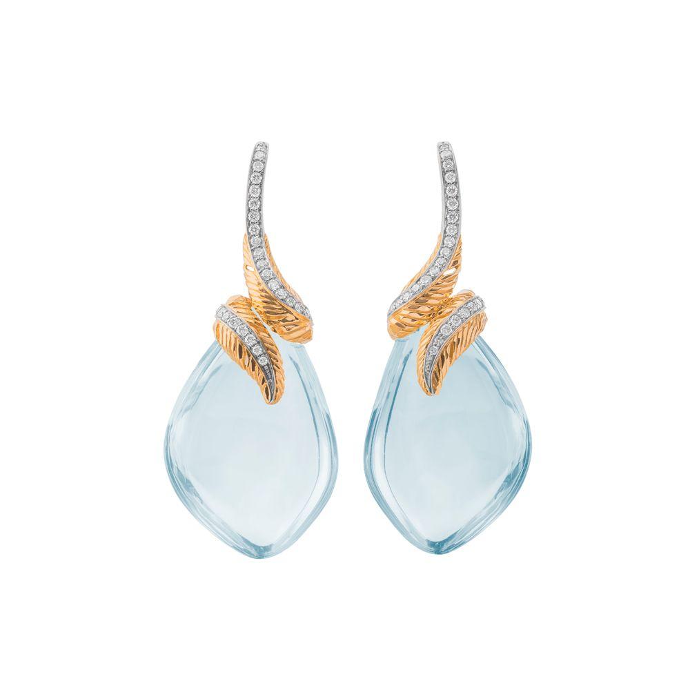 Michael Aram Feather Wrap Earrings w/ Blue Topaz &amp; Diamonds in 18K Yellow Gold
