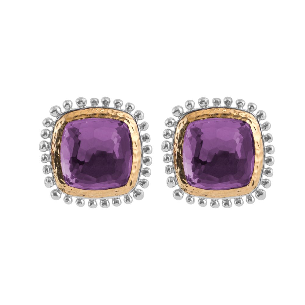 Michael Aram Molten 12mm Cushion Earrings w/ Amethyst in 18K Yellow Gold & Sterling Silver