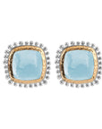 Michael Aram Molten 12mm Cushion Earrings w/ Blue Topaz in 18K Yellow Gold & Sterling Silver