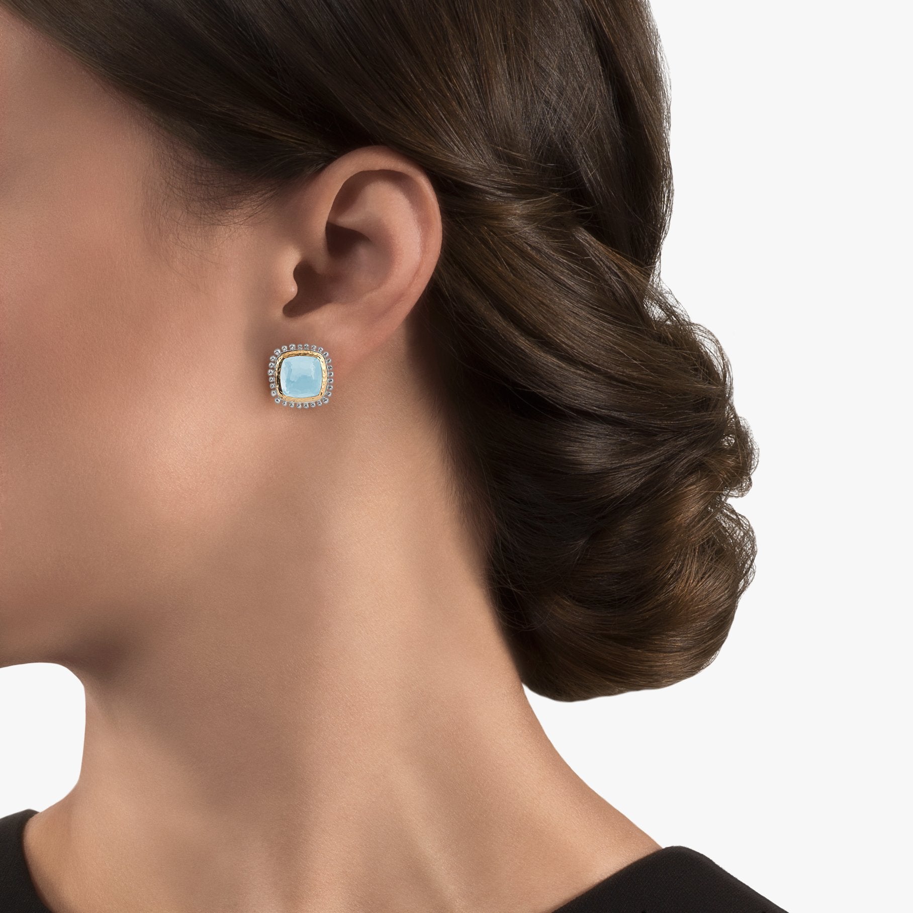 Michael Aram Molten 12mm Cushion Earrings w/ Blue Topaz in 18K Yellow Gold & Sterling Silver