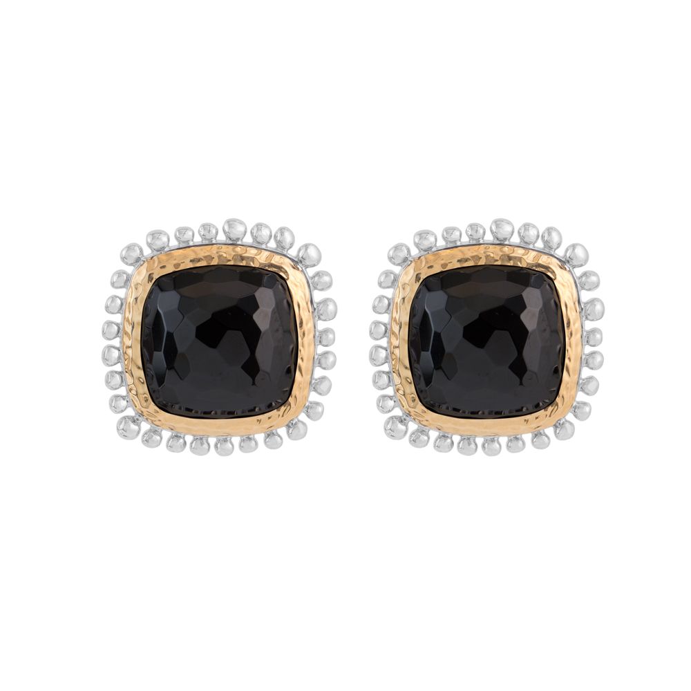 Michael Aram Molten 12mm Cushion Earrings w/ Hematite in 18K Yellow Gold & Sterling Silver