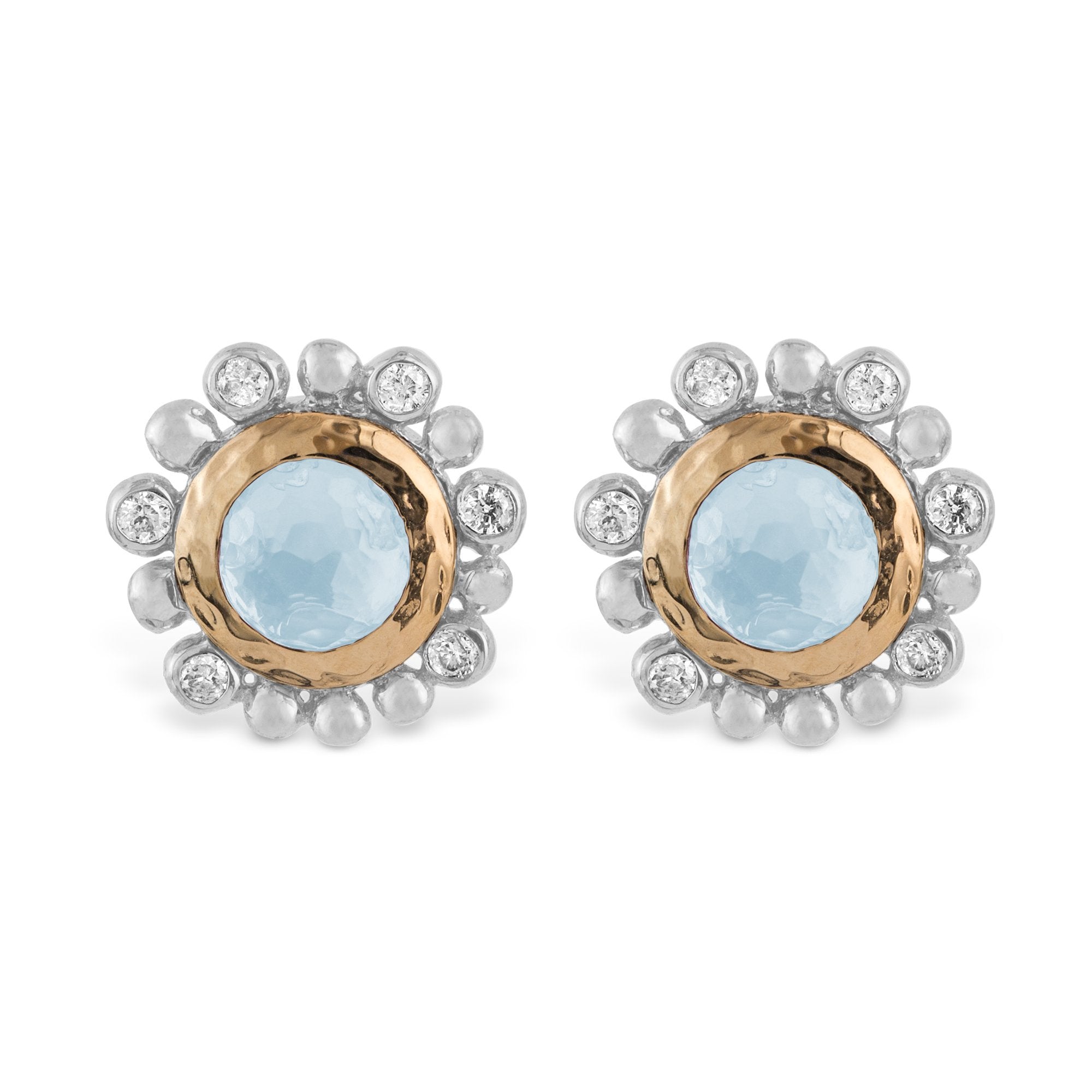 Michael Aram Molten 5mm Round Stud Earrings w/ Blue Topaz in 18K Yellow Gold & Sterling Silver