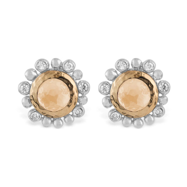 Michael Aram Molten 5mm Round Stud Earrings w/ Gold Doublet in 18K Yellow Gold & Sterling Silver