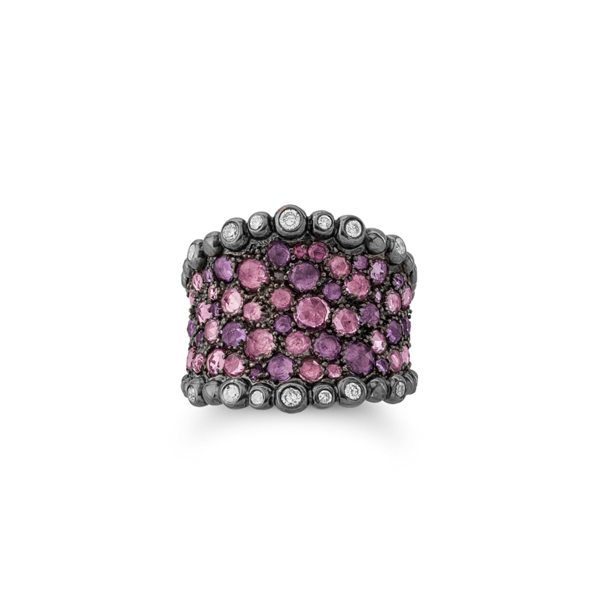 Michael Aram Molten Cuff Ring with Pink Sapphire, Amethyst and Diamonds