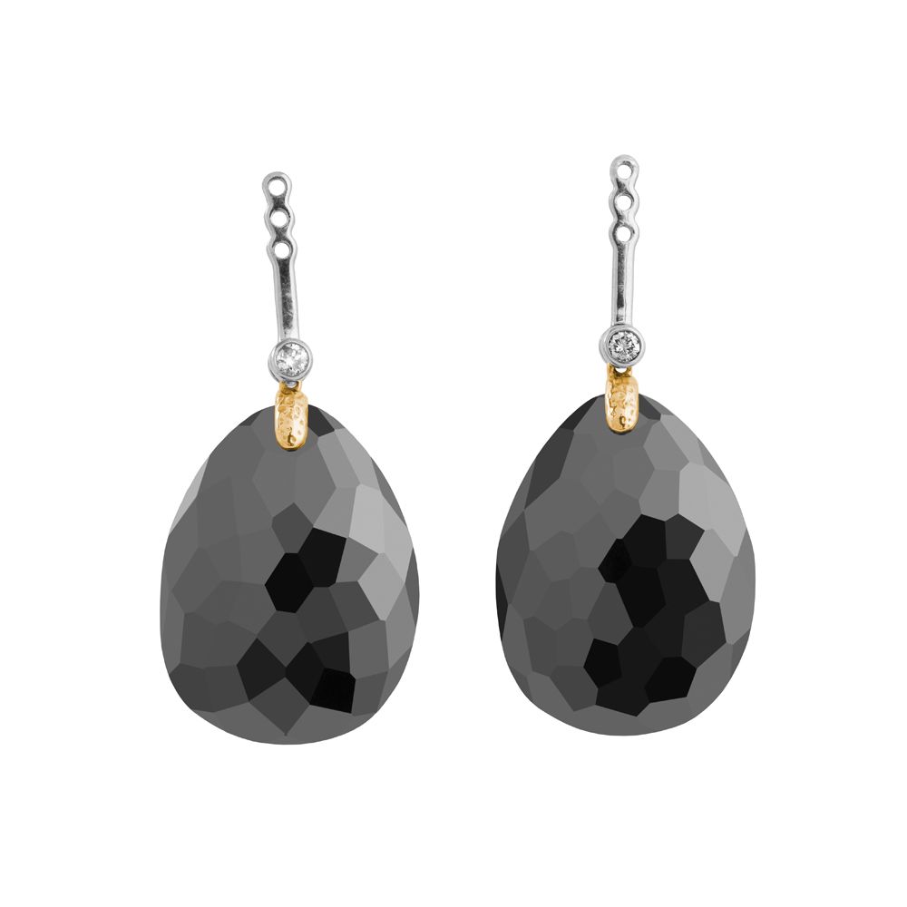 Michael Aram Molten Detachable Earring Drops w/ Hematite & Diamonds in 18K Yellow Gold & Sterling Silver