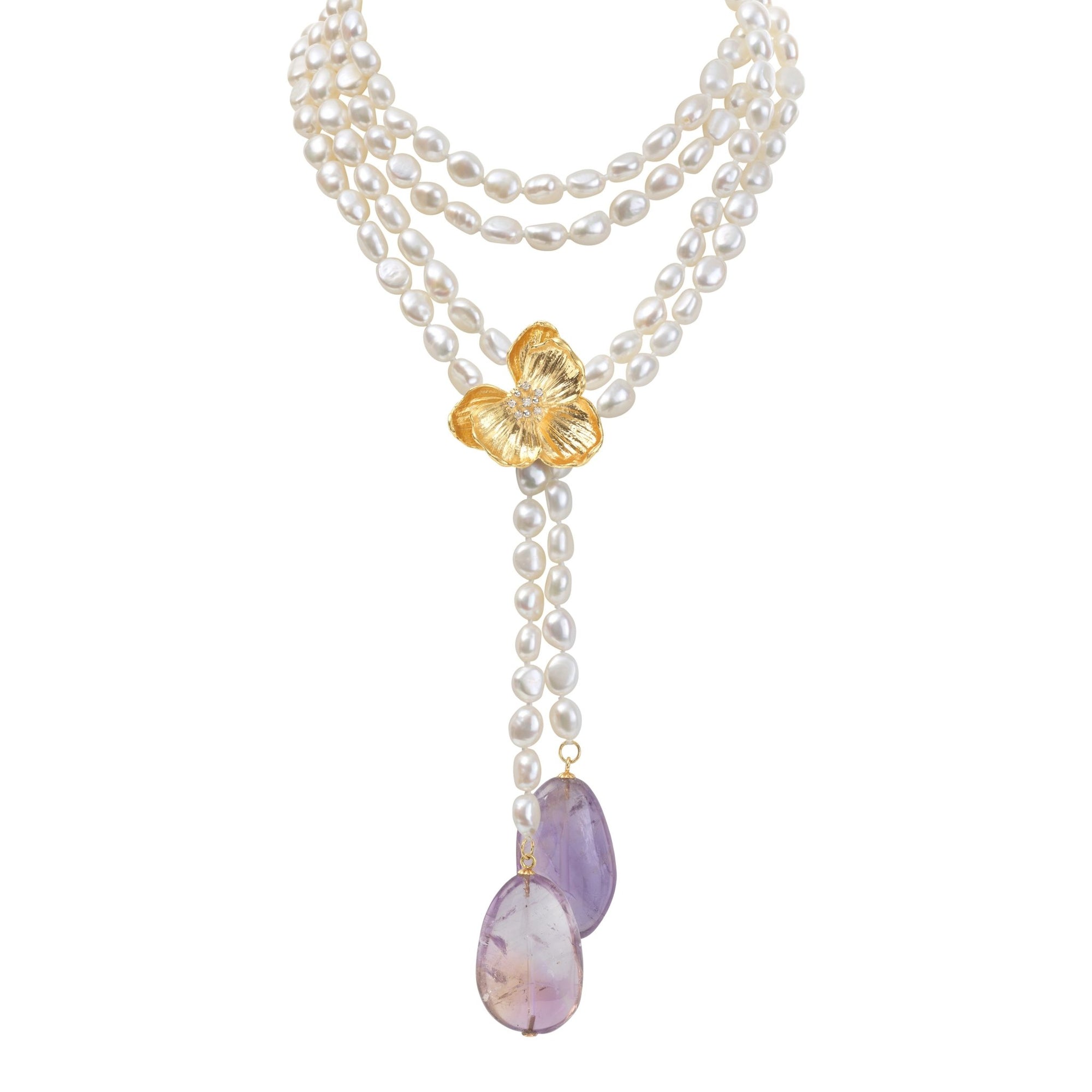 Michael Aram Orchid Lariat Necklace with Pearls, Ametrine and Diamonds